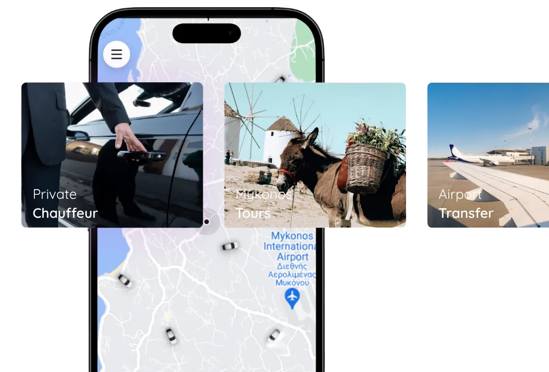 Mykonos airport transfer taxi app Aion Ride
